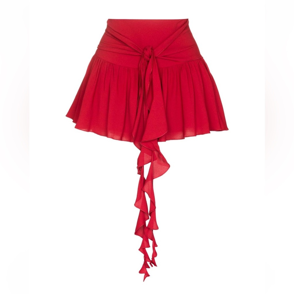 Blumarine Italy Tie-Waist Ruffle Mini Skirt Red Size Small
